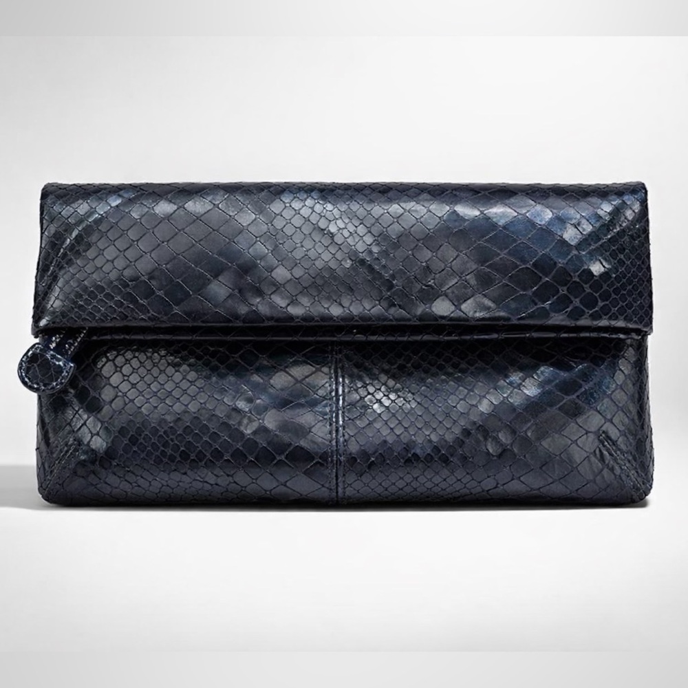 Club Monaco Fold-Over Python-Embossed Leather Clu… - image 1